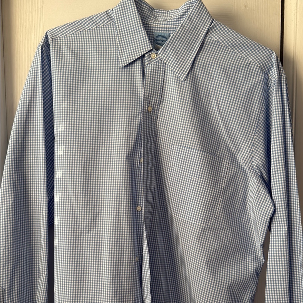 Blue and White Casual Button Down Shirt with Gingham Pattern